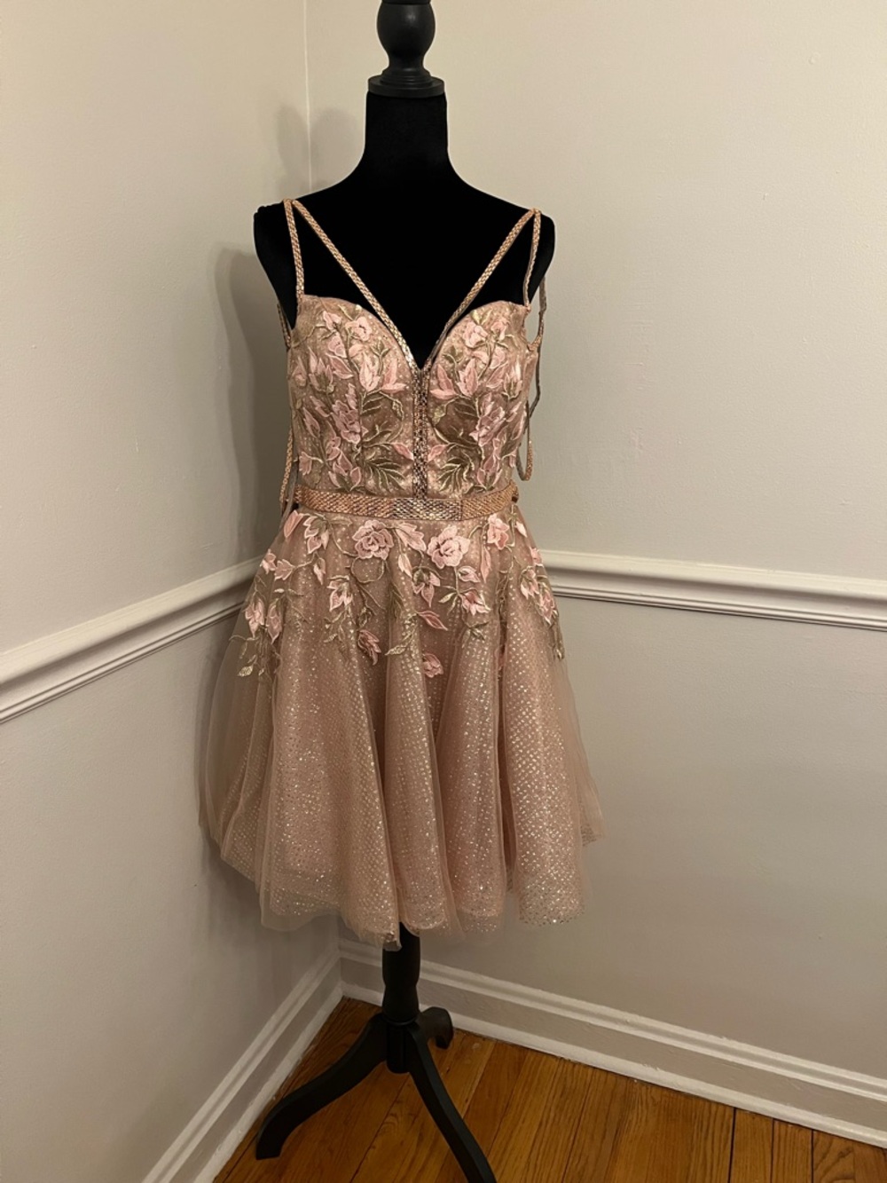 Jovani Rose Gold Beaded Evening Dress